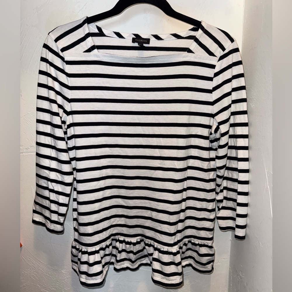 Talbots Classic Black & White Striped Blouse